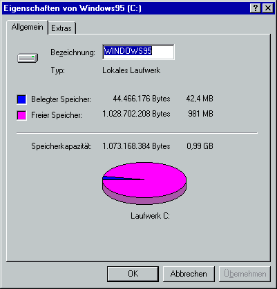 Windows-Screenshot - Zeigt, dass 42,4 MB auf der Festplatte verbraucht werden